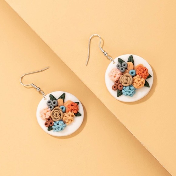 Boho Round Ceramic Colorful Flower Drop Ea… - Picture 3 of 9